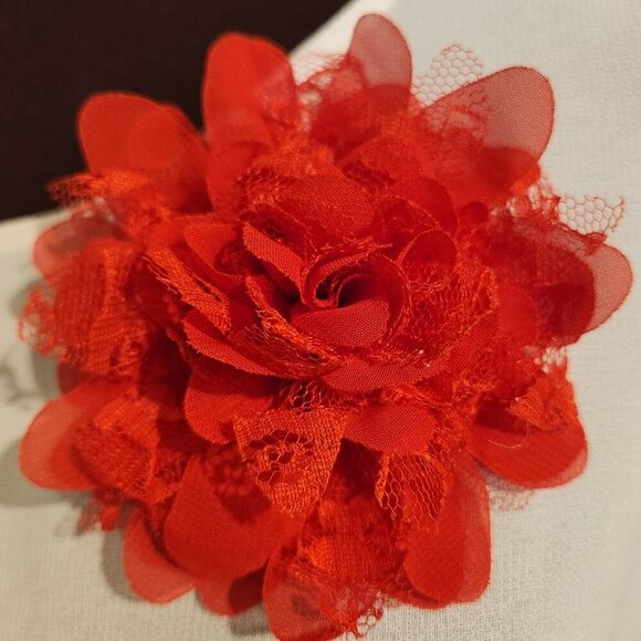 Hand Crafted Red Floral Brooch Lace Fabric Pin Flower Brooch - Picture 1 of 7